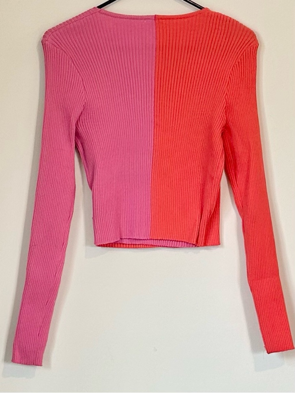 Peach Colorblock Wrap Ribbed Crop Top - Coral & Pink - Size: Extra Large - Picture 5 of 5